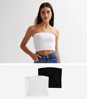 New Look 2 Pack Black and White Bandeau Crop Tops